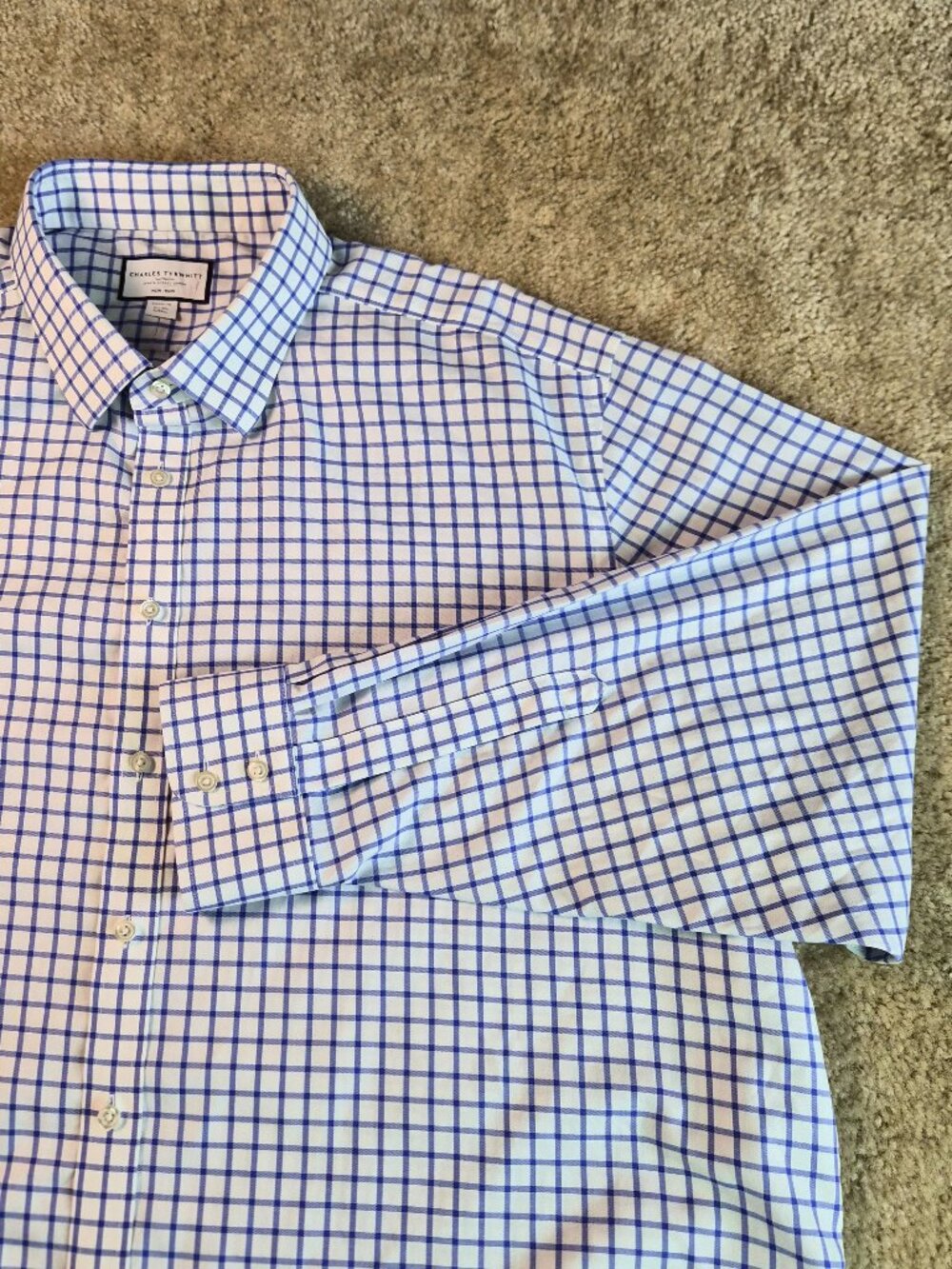 Charles Tyrwhitt Non Iron Classic Fit Dress Shirt Size 20 37 Blue Check G007